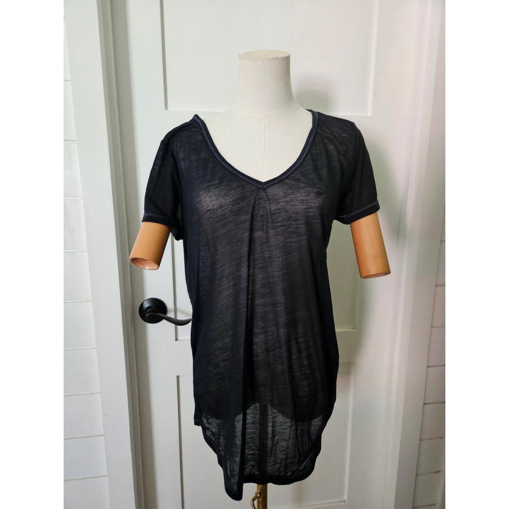 Y2K Mudd Black Sheer Burnout V-Neck Short Sleeve Top Size L